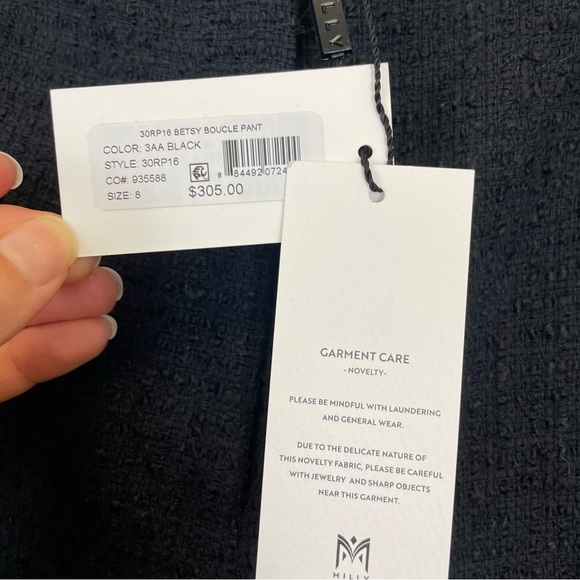 NWT Milly Black Bouclé Flared Cropped‎ Ankle Dress Pants Size 8 - Picture 5 of 12